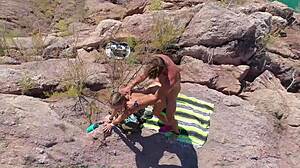 hot couple hikes to mountain top and fucks outdoors