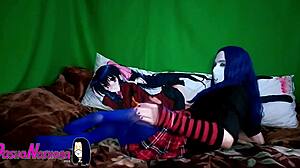 Dashanoihara 17 - cute office transgirl in blue pantyhose strokes
