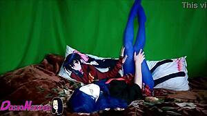 Dashanoihara 17 - cute office transgirl in blue pantyhose strokes