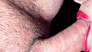 Smoking Beauty Gives Close Up Oral With Red Lipstick