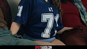 Hot stepdaughter has threesome sex with stepdads best friends