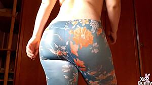 walking and farting topless in leggings