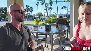 Random stranger pounds wife while cuckold hubby watches