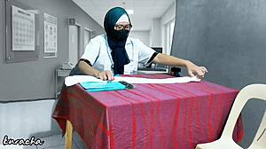arabic doctor allowing her patient to touch