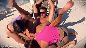Three friends share close moments outdoors