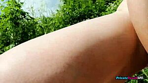 mature russian couple enjoys deep fucking in forest setting