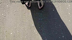 Outdoor barefoot in black birkenstocks