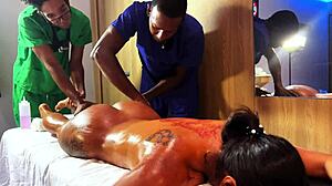 Four hands massage ends in rough sex with nasty hotwife