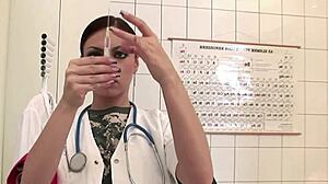 Military nurse teen 18+ with big natural bouncing boobs seduce to fuck at medical exam by fat cock guy