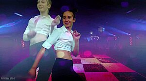 dancing to electronic music in a club with pigtails