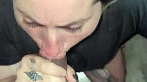 blonde blowjob deepthroat cum slut in bed