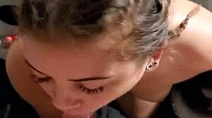 Hot Brunette Blowjob in RV