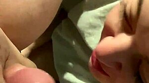 Wife gives late night blowjob on porch