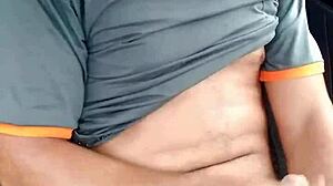 Boy masturbates outdoors alone