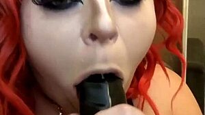 lexi red, the deepthroat queen, gags on sloppy black cock