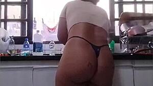 Flashing big ass in panties at father-in-law's house.