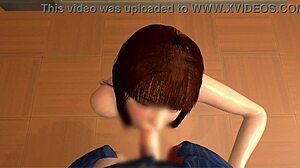 Bold 3d anime cousin gives blowjob after school