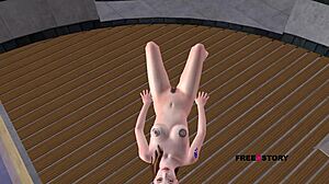 Teen girl in 3d anime masturbates with carrot on the floor