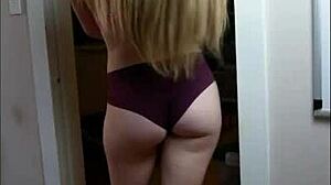 I sexy slow dance in underwear and panties, teasing as a brunette amateur