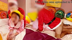 Petite Japanese Santa gets creampied in naughty Christmas cosplay