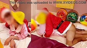 Petite Japanese Santa gets creampied in naughty Christmas cosplay