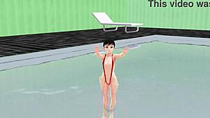 Anime Girl in Micro Bikini Swims with Nip Slip, Oh My!