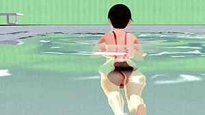 Anime Girl in Micro Bikini Swims with Nip Slip, Oh My!