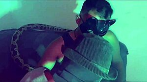 Gay threesome party with halloween mischief