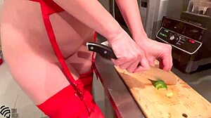 She cooks a salad and fills it with her squirt. Gotta see this wild homemade scene!
