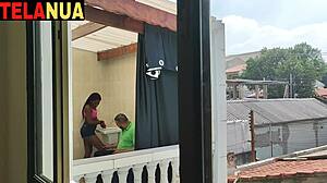 Latina Blonde Voyeur Cumshot In Neighbor's Absence