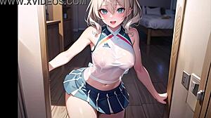 Wow, this hot anime cheerleader masturbates in transparent cloth for you!