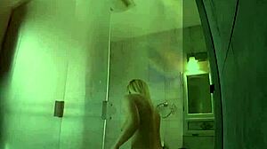 pierced olivia, this blonde milf, washes off her nude body after a long day