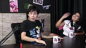 dj rafa loira and mateus hwang in sheer red lingerie group fun