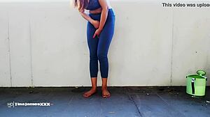 desperation pee 1 - locked out on the balcony asian tina desperate to piss preview