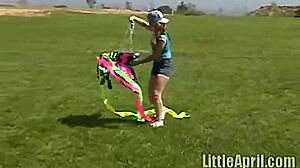 Teen Little April Rubs Clit Outdoors and Sucks Popsicle!