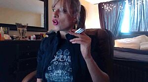 sandi lights up 3 brown cork cigarettes for a sexy fetish request