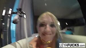 Leya Falcon Blasts Her Ass with Tub Shower Head in Solo Play