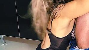 Fucking blonde wife in sink with oral and pussy action