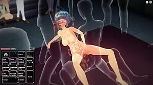 blue haired girl enjoys hentai fun