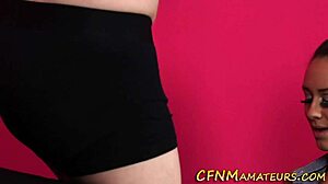 cfnm babe teases with deep gagging on hard dick