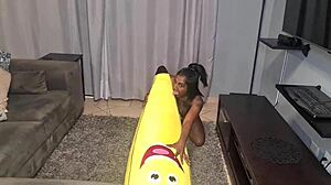 i can’t get enough of this tattooed desi slut humping a big banana up close.