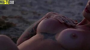 Red-haired beauty gets bound and teased in the pond