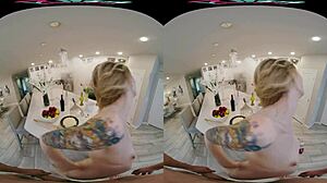 Blonde ailee anne rides cock in kitchen pov