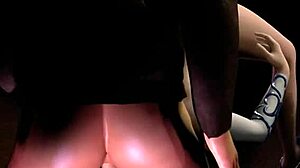 3d busty cosplay character cheats with two strangers