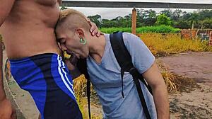 Young amateur gay enjoys hot sex in the woods