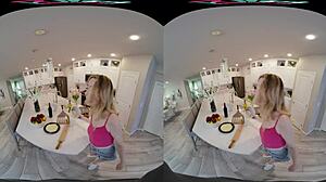 Blonde ailee anne rides cock in kitchen pov