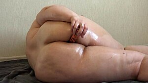 Anal Masturbation with Oil Dripping on Big Ass of Chubby BBW Reaching Orgasm
