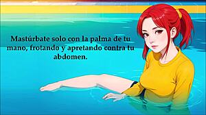 hentai girl gives intense footjob in pool