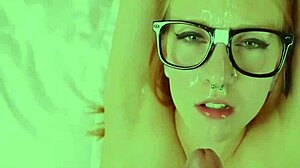Blonde Shorty in Glasses Feels Intense Pleasure During Blowjob Cumshot Compilation