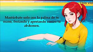 hentai girl gives intense footjob in pool